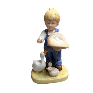 Homco 1985 Denim Days  Danny Collecting Duck Eggs Porcelain Figurine
